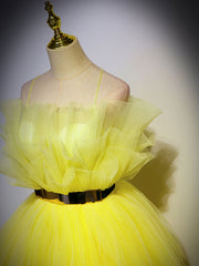 Yellow tulle long prom dress, yellow tulle formal dress