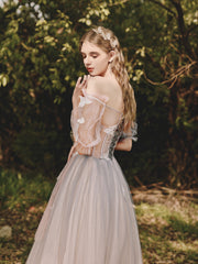 Pink Tulle Gradient Short Sleeves Formal Dress Party Dresses, Pink Sweet 16 Gowns