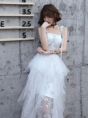 Lovely White Tulle Straps Layers Formal Dress Party Dress, White Evening Dresses