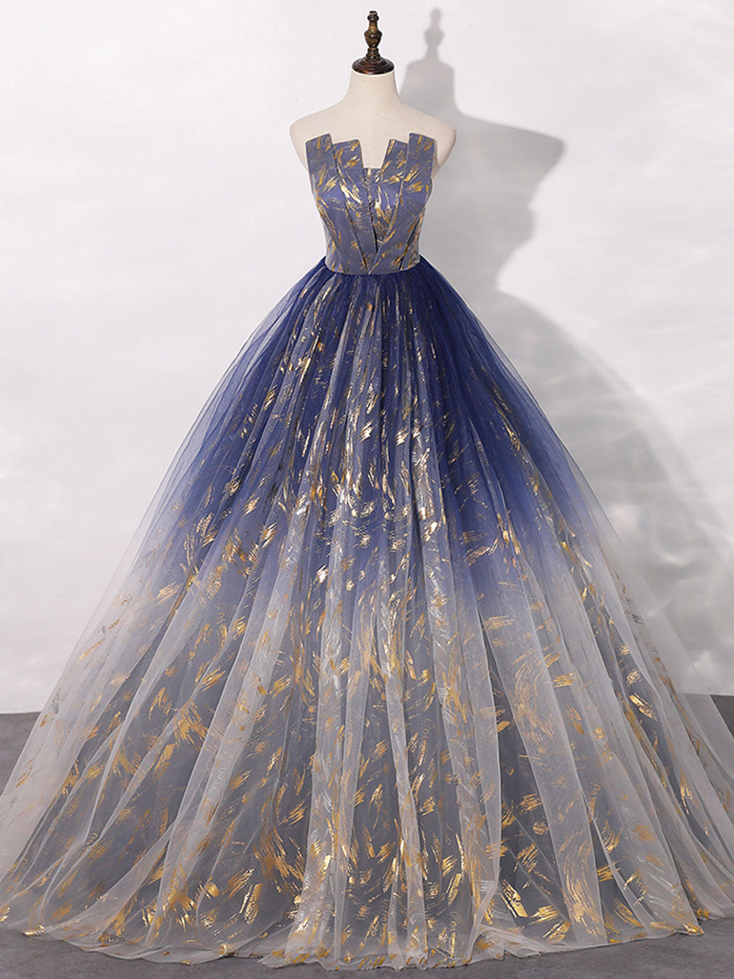 A-Line Tulle Blue Long Prom Dress, Blue Tulle Long Evening Dresses
