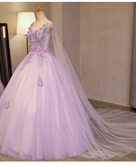 Charming Lavender Tulle Flowers Long Prom Dress, Sweet 16 Gowns