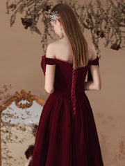 Velvet Sweetheart Neck A-Line Burgundy Prom Dress, Burgundy Evening Dresses