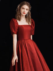 A-Line Organza Burgundy Long Prom Dress, Burgundy Long Formal Dress