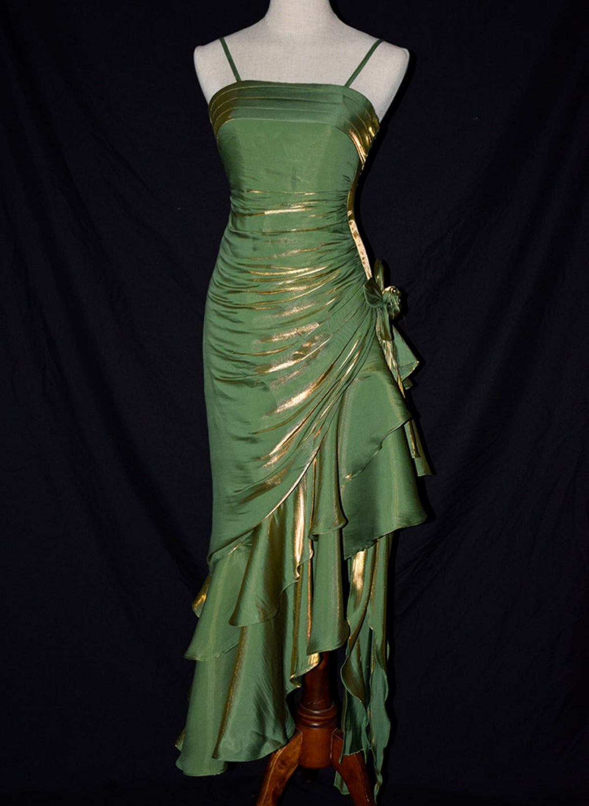 Charming Mermaid High Low Satin Straps Party Dress, Vintage Style Prom Dress