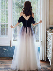 Cute Simple V-neckline Long Party Dresses, A-line Gradient Floor Length Bridesmaid Dresses