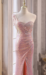 Pink Sequins Mermaid Sweetheart Long Prom Dress, Pink Sequins Evening Dress