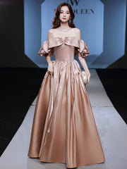 Champagne satin long prom dress, champagne satin evening dress