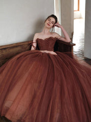 Unique tulle beads long prom dress, tulle formal dress
