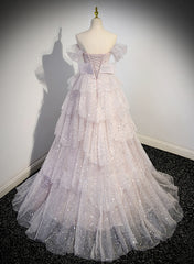 Pink Sweetheart Tulle Ball Gown Beaded Shiny Party Dress, Pink Sweet 16 Dress