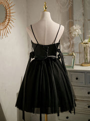 Black tulle short prom dress, black homecoming dress