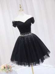 Black V Neck Short Prom Dress, Black Homecoming Dress with Sequin