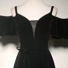 Black Off Shoulder Velvet Long A-line Prom Dress, Black Floor Length Party Dress Evening Dress