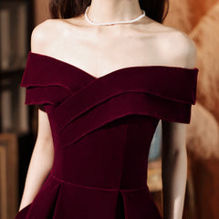 Dark Red Velvet Long Party Dress Prom Dress 2022, A-line Formal Dresses Evening Dresses