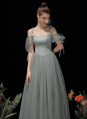 Light Green Tulle and Satin Party Dress, A-line Long Prom Dress Formal Dress