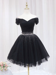 Black V Neck Short Prom Dress, Black Homecoming Dress with Sequin