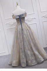 Off Shoulder Tulle with Lace A-line Junior Prom Dress, Chic Long Party Dress