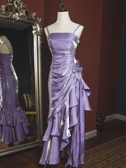 Charming Mermaid High Low Satin Straps Party Dress, Vintage Style Prom Dress