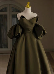 Green Satin Off Shoulder Long Formal Dress, Simple Satin Green Prom Dress Evening Dress