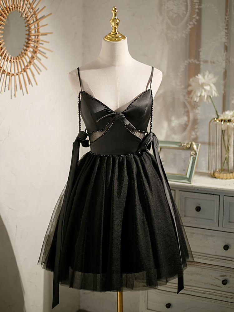 Black tulle short prom dress, black homecoming dress