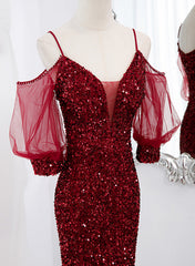Wine Red Velvet Mermaid Long Party Dress, Wine Red Vekvet Prom Dress