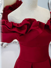 Burgundy A-Line Satin Long Prom Dress, Burgundy Formal Evening Dresses