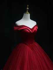 Burgundy off shoulder beads long prom dress burgundy formal dress