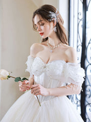 Cute Sweetheart Neck Light Champagne Long Prom Dress, Tulle Sweet 16 Dress with Beading