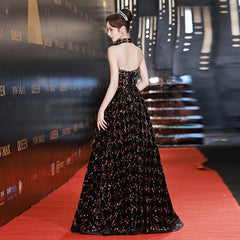 A Line Sparkling Black Evening Dress Sequins Formal Prom Dress 2044