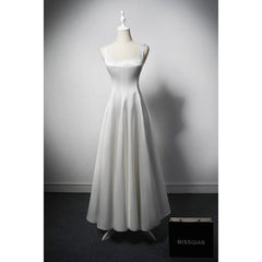 White A Line Satin Prom Dress French Style Formal Dress 2055