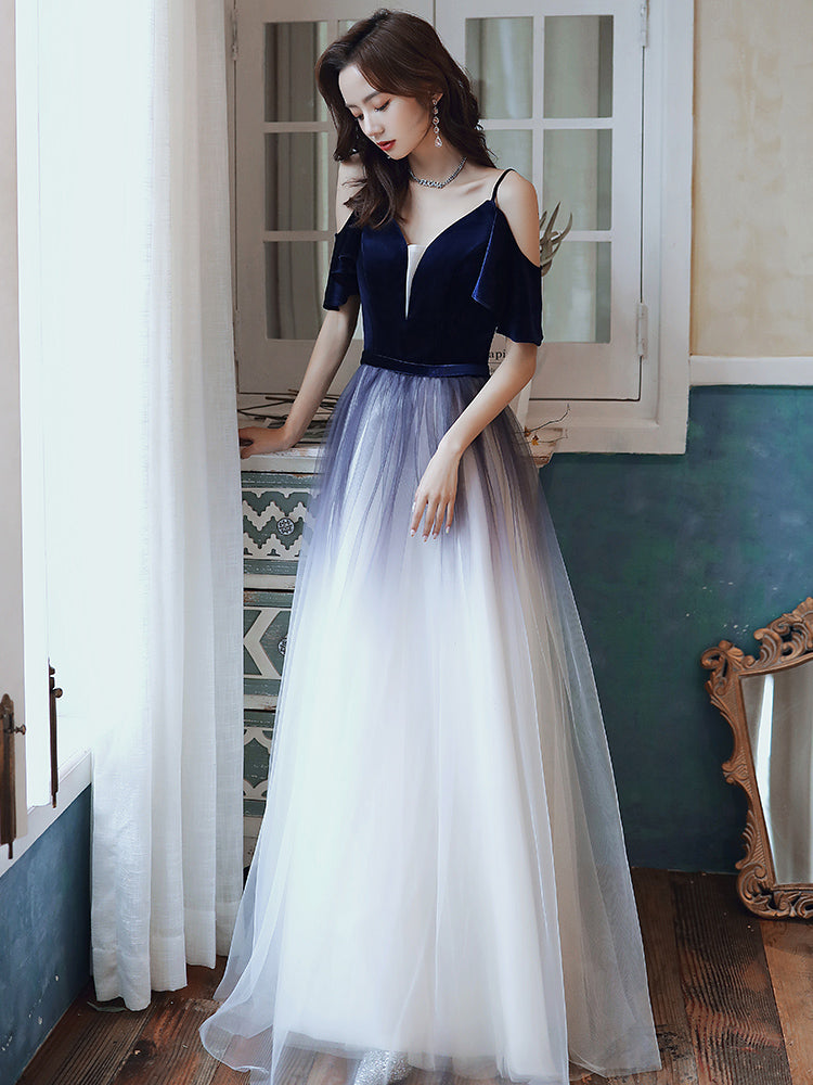 Cute Simple V-neckline Long Party Dresses, A-line Gradient Floor Length Bridesmaid Dresses