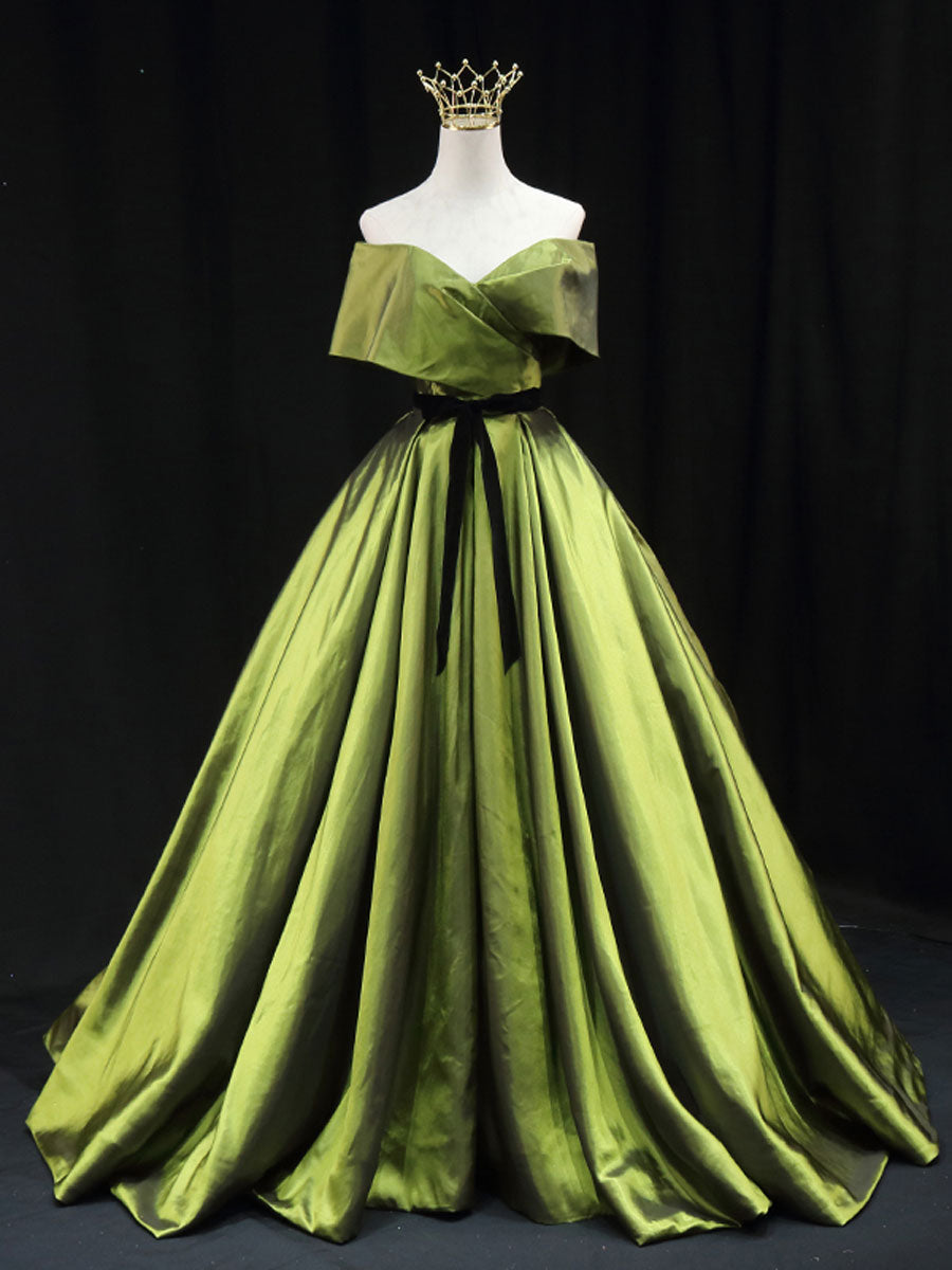 Green A line satin long prom dress green long bridesmaid dress