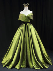 Green A line satin long prom dress green long bridesmaid dress