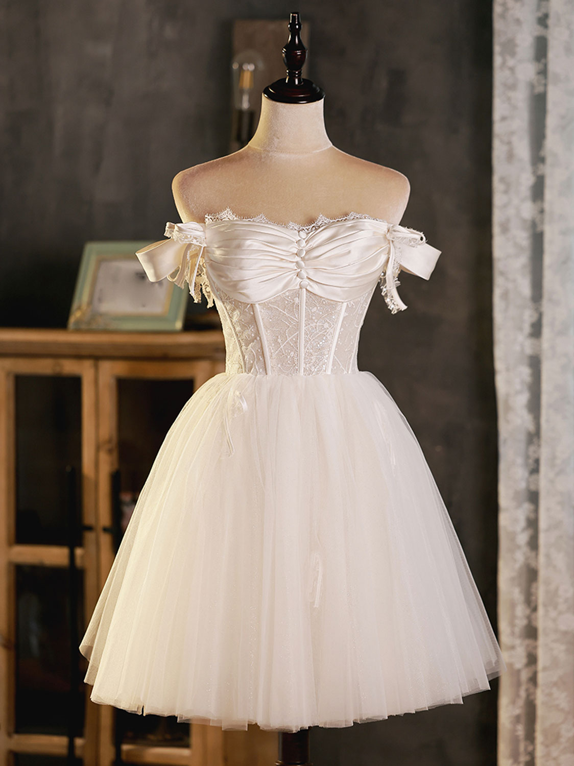 ivory sweetheart neck tulle lace short prom dress tulle homecoming dress