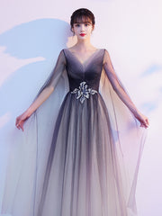 Gradient V-neckline Tulle Party Dress, A-line Gradient Evening Dress Prom Dress Evening Dress