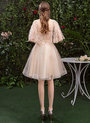 Light Champagne Short Tulle with Lace Party Dress, Tulle Homecoming Dress Prom Dress