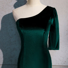 Beautiful Dark Green One Shoulder Evening Dress, Green Mermaid Formal Dresses