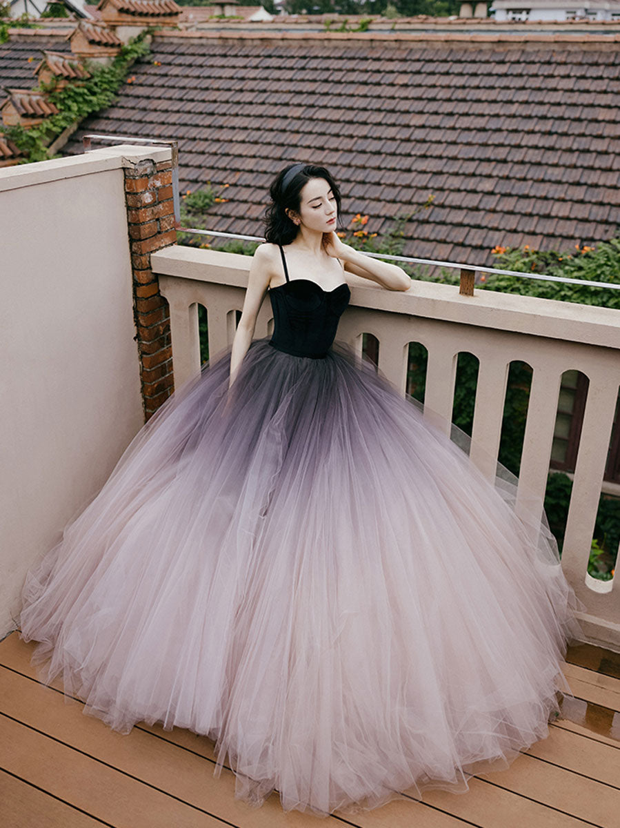 Unique sweetheart neck tulle long prom dress