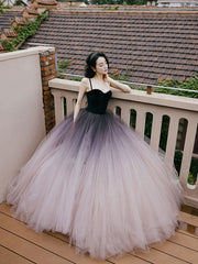Unique sweetheart neck tulle long prom dress