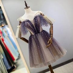 Cute Short Gradient Tulle Straps Homecoming Dress, Short Prom Dressess
