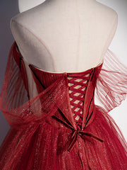 Burgundy A line off shoulder long prom dress burgundy evening dress