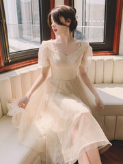 Light Champagne Short Homecoming Dress, Cute Tulle Short Prom Dress
