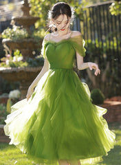 Lovely Green Tulle Beaded Straps Short Party Dress, Green Short Homecoming Dress