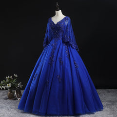 Royal Blue Ball Gown Lace Applique Quinceanera Dresses, Tulle Floor Length Sweet 16 Dresses