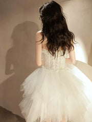 Beige Tulle Sequin Short Prom Dress, Beige Homecoming Dress