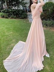 Simple Chiffon Pink Long Prom Dresses, Pink Formal Evening Dress