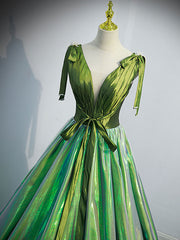 Unique v neck green long prom dress, green formal graduation dress