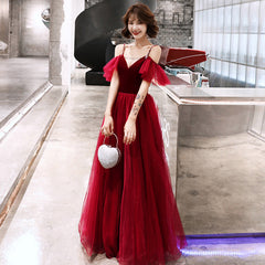 Charming Wine Red Straps Long Evening Party Dresses, A-line Straps Prom Dresses
