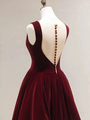 Beautiful Wine Red Velvet Long Simple Party Dress, Wine Red Bridesmaid Dresses