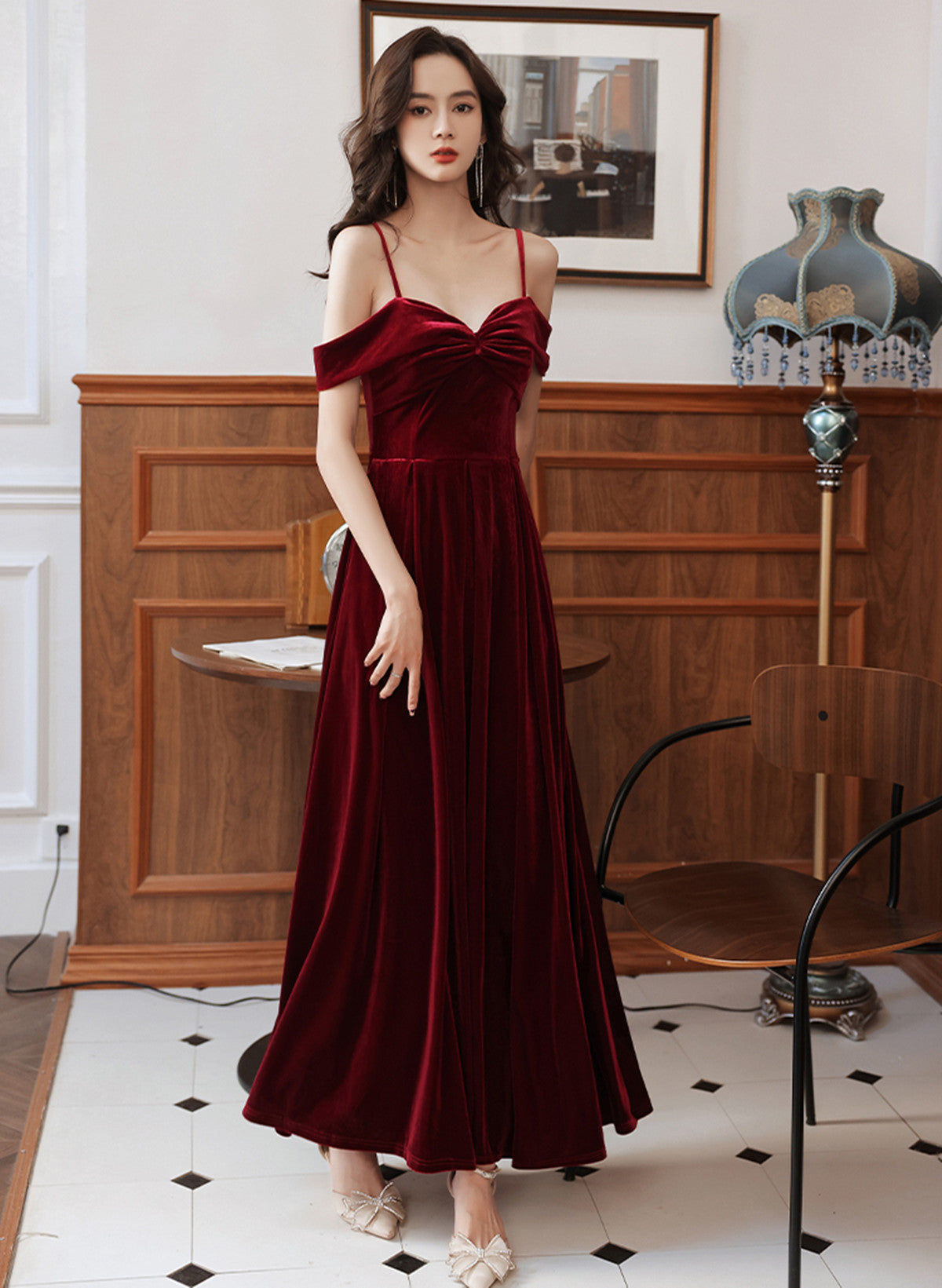 Wine Red Velvet Simple Sweetheart Off Shoulder Party Dress, Wine Red Velvet Prom Dress