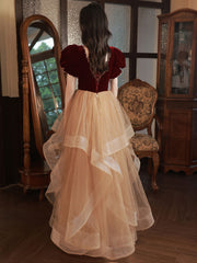 Champagne/Burgundy Tulle Long Prom Dresses, Champagne Formal Evening Dress